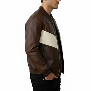 Veste en cuir de vache véritable simple pour homme, modèle printemps-hiver, personnalisable, col montant, en cuir véritable, pour homme, automne, courte, décontractée - Product Image 3