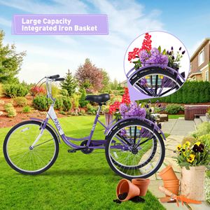 Triciclo per adulti, biciclette a 3 ruote, 24 pollici ruote biciclette Cruiser con grande cestino della spesa per le donne e gli uomini - Product Image 5