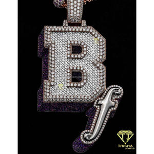 Luxury B Moissanite Diamond Pendant 925 Sterling <b>Silver</b> Rose Gold Plated Custom <b>Initial</b> Hip Hop Bling Statement <b>Necklace</b> - Product Image 3