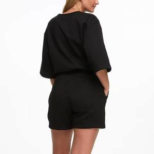 Conjunto de 2 piezas de punto para mujer, otoño 2025: Sudadera con capucha de manga corta con patrón de gofre a rayas y pantalones acampanados/shorts - Product Image 2