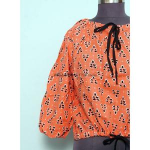Chemise d'été vintage style indien 100% coton, imprimé floral numérique, col rond, manches bouffantes, crop top écologique et respirant pour femme - Product Image 2
