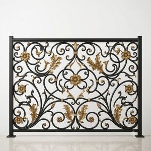 Barandilla de balcón de hierro forjado para montaje en pared con detalles decorativos en oro; el producto es resistente al óxido y fácil de instalar. - Product Image 1