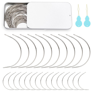 Silver C-Curve Hair Weaving <b>Needles</b> Set with Metal Storage Box and Wire <b>Threaders</b> Heavy Duty Wig Making Tool Set - Product Image 1