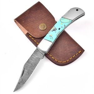 Couteaux pliants vintage faits à la main avec lame à motif Damas, manche en os naturel et poinçon en métal poli pour le camping, la chasse et les activités de plein air - Product Image 1
