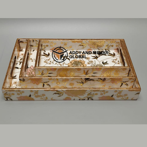 Juego de 3 bandejas de servir geométricas blancas – Bandejas decorativas de MDF y papel para una decoración y presentación elegantes del hogar - Product Image 1