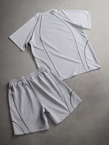 Ensemble deux pièces d'été respirant pour hommes, personnalisé avec logos sérigraphiés sur le devant, style streetwear, en jersey polyester/coton, collection Acid, le plus vendu - Product Image 4