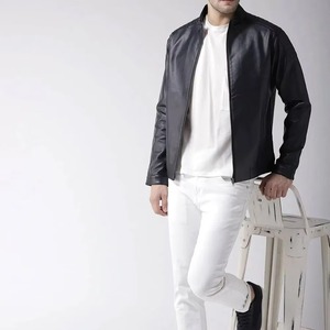 เสื้อแจ็คเก็ตหนัง PU สำหรับผู้ชาย สไตล์นักขี่มอเตอร์ไซค์ คอตั้ง ซิปหน้า สีพื้น ทรงเข้ารูป แขนยาว แบบลำลอง สไตล์ฤดูใบไม้ร่วง บริการ OEM ผลิตเสร็จสมบูรณ์ - Product Image 4