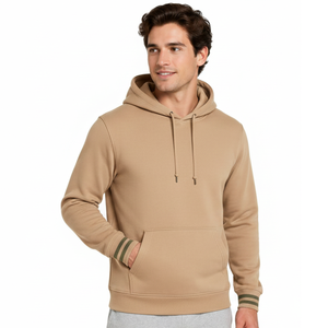 Sudadera con capucha para hombre, color caqui, más vendida, con puños a rayas verde oliva, estilo clásico, ropa de calle para hombre. - Product Image 1