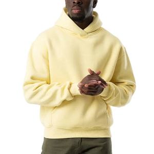 Men's <b>Yellow</b> Hooded Sweatshirt Regular Fit Cotton French Terry Casual Pullover <b>Hoodie</b> Solid Color Pocket Design Autumn Wear - Product Image 3