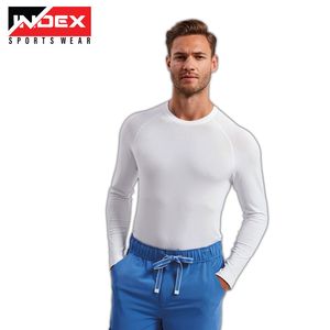 Index Men's White <b>Long</b> <b>Sleeve</b> Performance <b>Undershirt</b> Cotton Polyester Knitted Breathable Sportswear Top - Product Image 4