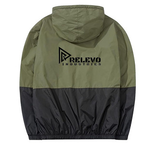 Relevo Men's Hooded <b>Windbreaker</b> Jacket Olive Green <b>Black</b> Color Block Lightweight Zipper Front Casual Outdoor Autumn Wear - Product Image 2
