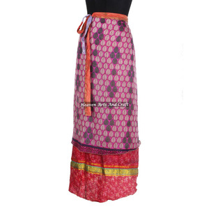 Falda Sarong Reversible de Diseño Indio para Mujer, Falda Mágica Envolvente de Seda Vintage de 38 Pulgadas de Largo con Cuello Halter - Product Image 4