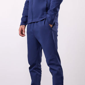 Ensemble de survêtement décontracté pour homme, bleu marine, à capuche, manches longues, couleur unie, jogging, poids moyen, 100 % coton respirant, design 2-en-1, automne - Product Image 2