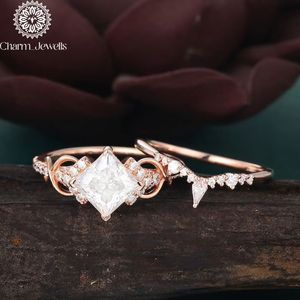 Bague de fiançailles classique en argent plaqué or rose avec moissanite taille coussin pour femme, par Charm Jewells - Product Image 2
