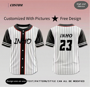 Camiseta de Béisbol Personalizada Blanca con Rayas Negras, Camisa con Botones, Uniforme de Equipo Personalizado, Ropa Deportiva Transpirable, Sublimación - Product Image 6
