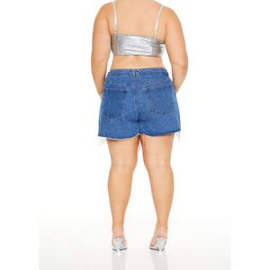 Shorts de Mezclilla para Mujer, Lavado Medio, con Bolsillos y Parte Inferior Decorados con Pedrería, Shorts Sexys para Fiesta, Personalizados - Product Image 4