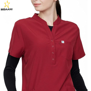 ชุดสครับสำหรับผู้หญิง — เสื้อสูทผ้ายืดและกางเกงทรงตรงพร้อมกระเป๋าหลายช่อง, เอวยางยืดสำหรับโยคะ, 9 กระเป๋า - Product Image 4