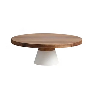 Support à gâteau rond en bois fait main, base blanche, présentoir à dessert rustique, lavage à la main uniquement ART ZONE INTERNATIONAL - Product Image 1