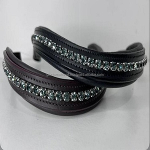 Banda de cuero para cejas de caballo, cristales acolchados, color verde oscuro, hecho a mano - Product Image 5