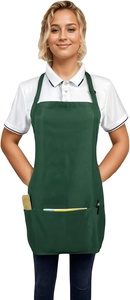 Delantal de algodón verde con bolsillos, cierre con lazo de tela tejida, para uniforme de camareros de restaurante y bar, para mujer - Product Image 5