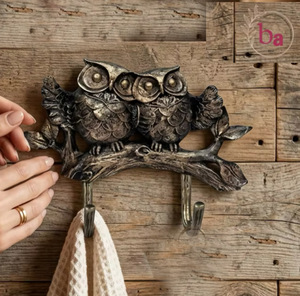 Crochet mural vintage en fonte motif hibou, design animal rustique fait main, réglable, auto-adhésif, double crochet mural décoratif - Product Image 4