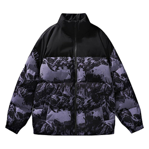 Blouson matelassé léger et décontracté pour homme Aussie Edge, noir et gris camouflage, col montant, fermeture éclair, rembourrage épais en coton pour l'hiver - Product Image 6