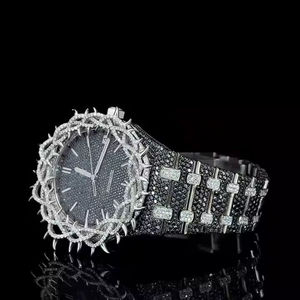 Reloj Deportivo de Lujo, Personalizado, de Acero Inoxidable, con Corona Analógica ETA, Diamantes Negros, Automático, con Moissanita VVS1 - Product Image 4