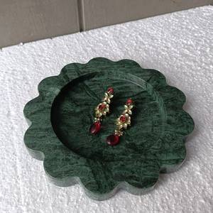 Plateau de service décoratif en pierre naturelle de marbre vert, forme ronde festonnée, décoration de luxe pour la maison, cuisine moderne, salle à manger - Product Image 2