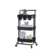 Chariot roulant OEM moderne à 3 niveaux en acier au carbone noir, facilement assemblable, amovible, pliable, avec accroches pour cuisine et salle de bain
