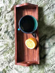 Nouveau Plateau de Service en Bois Écologique, Forme Personnalisée, Finition Huilée, avec Poignée Indienne Fantaisie, Couleur Marron - Product Image 2