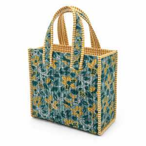 Sac fourre-tout en coton matelassé bohème Veer Handicrafts, motif rayé jaune et vert, fermeture éclair, utilisation toutes saisons, Rajasthan - Product Image 2