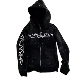 Fabricant de vêtements OEM Logo personnalisé Ensemble de survêtements respirants 2 pièces avec fermeture éclair et strass sur toute la surface - Product Image 2