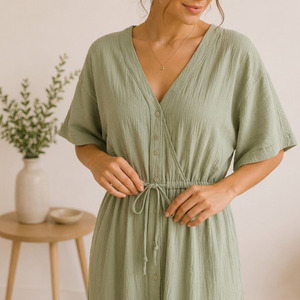 Ensemble de pyjamas décontractés pour femmes en coton gaze, tissu musulman respirant et écologique, vêtements de détente pour femmes - Product Image 3