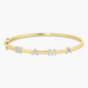 Lab Grown Diamond Mama Name <b>Cuff</b> Bangle <b>Bracelet</b> 14K Solid Gold Minimalist Elegant Luxury Mom <b>Bracelets</b> Custom Jewelry Wholesale - Product Image 1