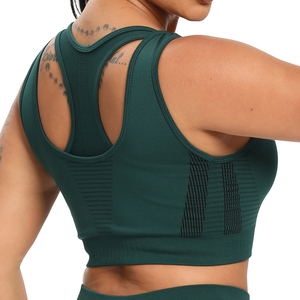 Nouveau soutien-gorge de sport sans coutures pour femme 2026, col rond, gris clair uni, maille respirante côtelée, maintien moyen, vêtement de fitness - Product Image 3