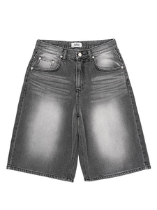 <b>Men's</b> Gothic Printed Denim Shorts With <b>Cross</b> Pattern And <b>Chain</b> Decoration Mid Waist Woven Cotton Shorts - Product Image 3