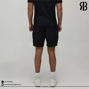 Wholesale Men's Solid <b>Black</b> Cotton Bermuda Shorts Casual Elastic Waist With Pockets Breathable Woven Fabric Shorts For Men - Product Image 2