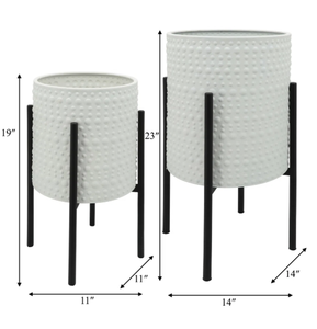 Jardinières modernes blanches texturées avec supports en métal noir – Design minimaliste pour intérieur et extérieur - Product Image 6