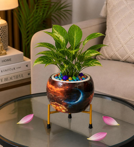Pot de fleurs artisanal Pitalnagi Meenakari, pot décoratif en métal coloré pour plantes d'intérieur et d'extérieur - Product Image 5