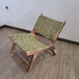 Silla de Comedor Moderna de Madera Maciza Artesanal Marroquí, Estructura de Madera Hecha a Mano, Asiento de Cuero Tejido a Mano, Muebles de Comedor para Apartamento - Product Image 4