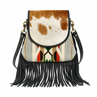 Sacs à bandoulière en cuir de vachette et laine style bohème pour femmes, avec franges |   Cuir artisanal du sud-ouest |   Sac à bandoulière Inde 2026 Export