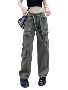 Pantalon cargo élégant pour femmes OEM ODM mode 6 poches pantalon cargo Streetwear 100% coton personnalisé ceinture taille femmes pantalon cargo - Product Image 6