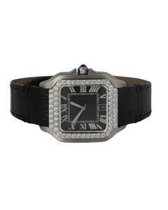 Montre de luxe personnalisée en or blanc et moissanite pour homme, cadran noir romain, idéale pour les mariages et les soirées. - Product Image 1
