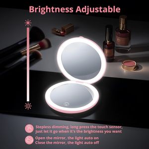 Espejo de Maquillaje Compacto y Portátil de Viaje con Luz LED Ancha de 4.8 Pulgadas, Aumento de 1x/20x, Recargable e Iluminado - Product Image 4