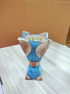 JAMEEL & SONS INTERNATIONAL Brûleur d'encens en bois d'acacia bleu fait main avec incrustations, porte-bakhoor, décoration de table religieuse pour la maison et le bureau - Product Image 1
