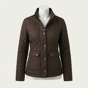 Fashionable <b>Women's</b> <b>Brown</b> Canvas Quilted Breathable Waterproof Reversible Bomber Style <b>Jacket</b> Full Sleeve Hooded Button Closure - Product Image 1