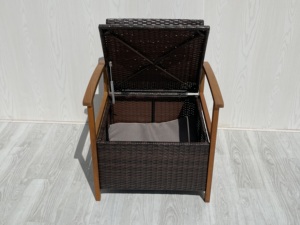 Ensemble de jardin et de terrasse 4 pièces en rotin d'acacia moderne de qualité supérieure, avec plateau de table réglable KD et coussins gris imperméables pour l'extérieur - Product Image 5