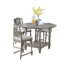 Tavolo da Pranzo Rotondo Grigio Chiaro con Ripiano Aperto, 1 Pezzo, in Impiallacciatura di Acacia, Solo per Sala da Pranzo - Product Image 3