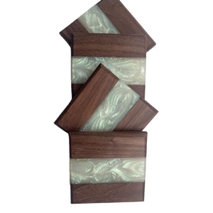 Factory Wholesale Price Wood and Resin Square Shape Brown and <b>White</b> Color Coasters Set Office Party Restaurant Used Model Style - Product Image 1