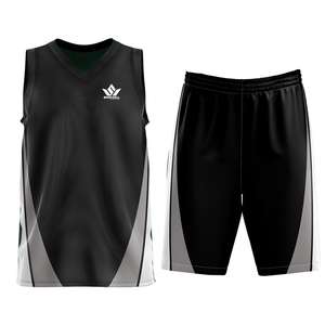 Ensemble de maillots de basket personnalisés sans manches, col en V, évacuation de l'humidité, 100% polyester, noir et gris, color block, vêtements de sport unisexes pour adultes - Product Image 1